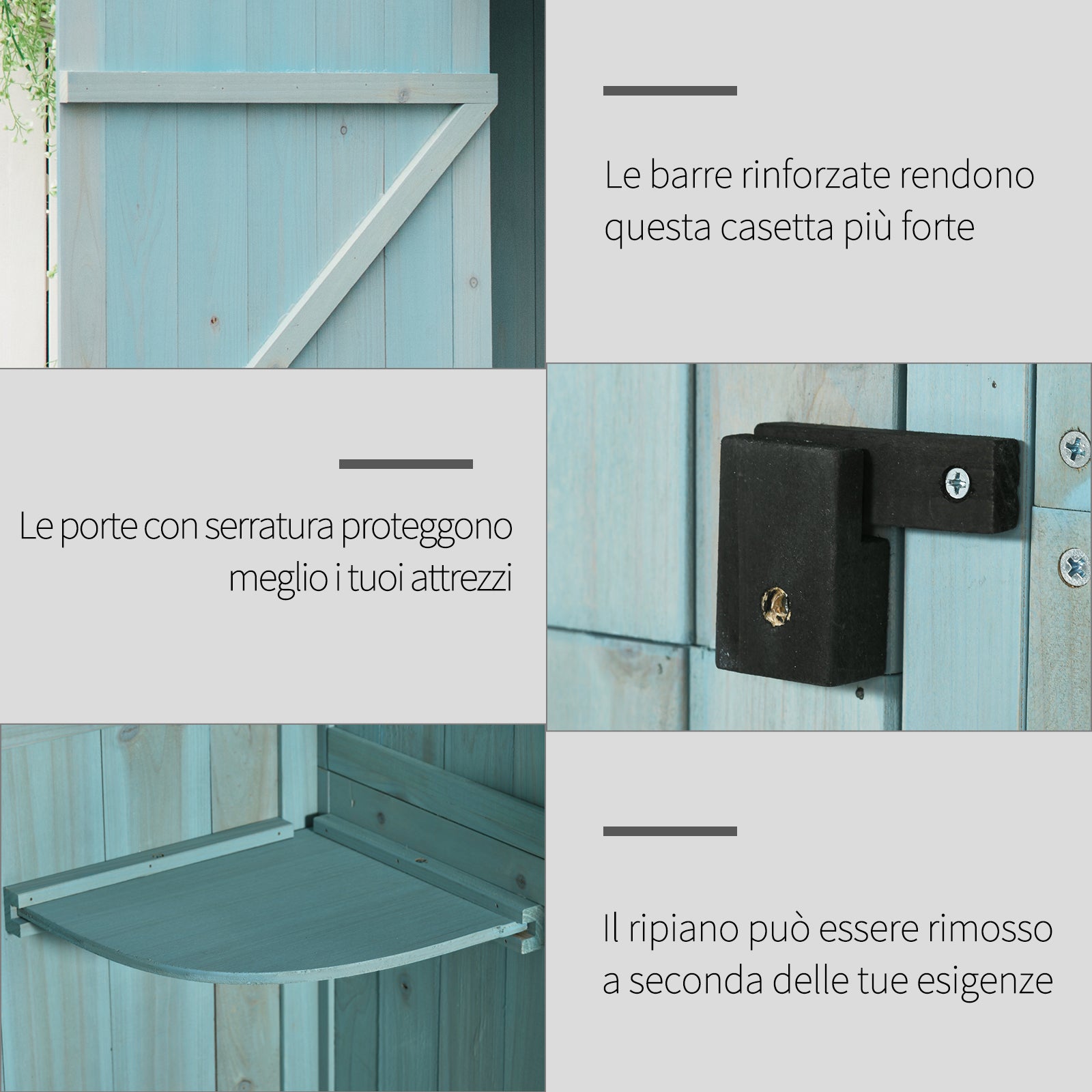 Casetta Box da Giardino Porta Attrezzi 77x54,2x179 cm 3 Ripiani  in Legno Blu