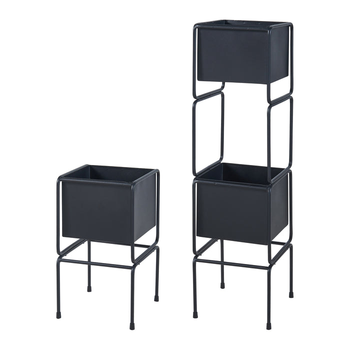 Set Sveio di 2 Supporti per 1 / 2 Piante - Nero [en.casa]