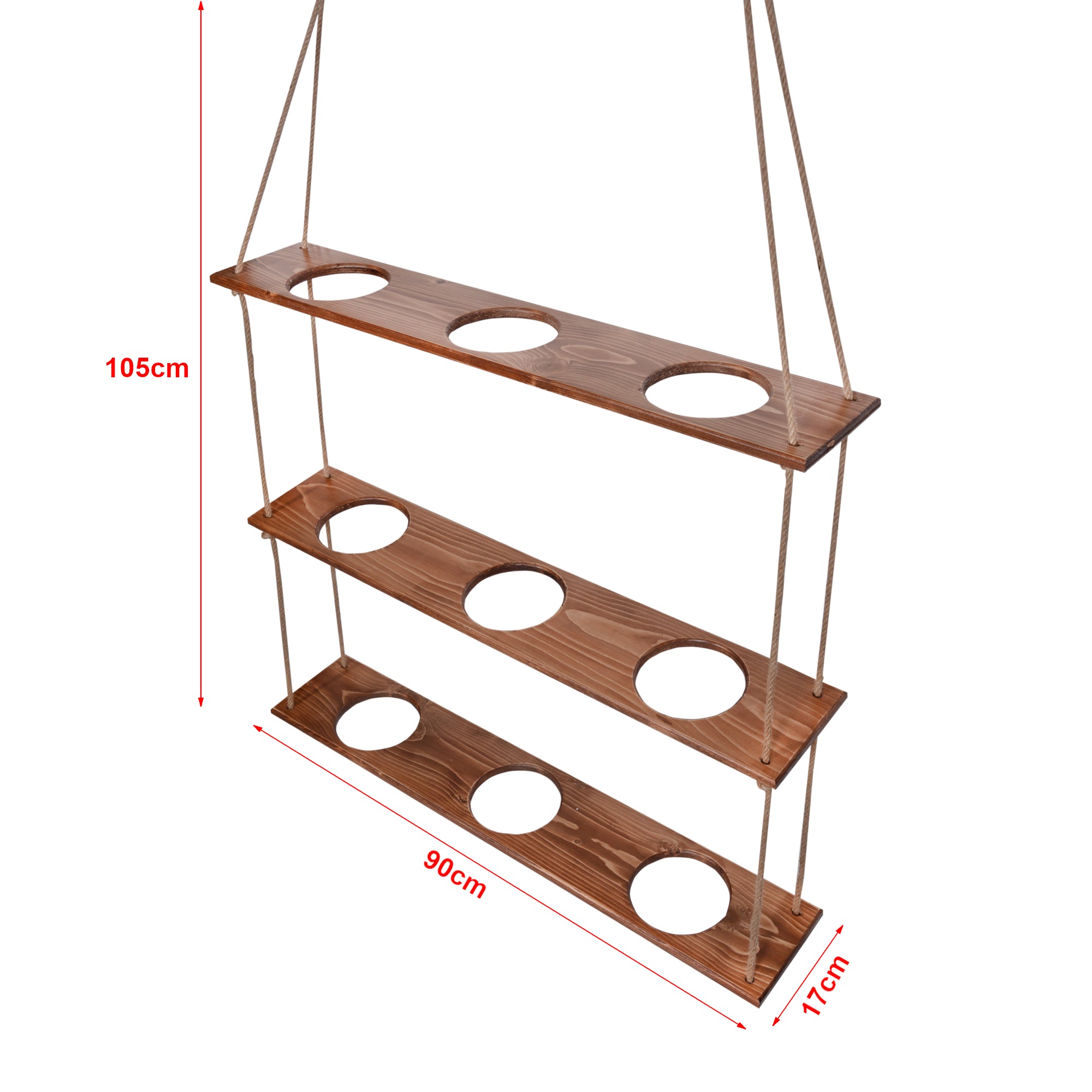 Scaffale Portapiante 'Nakskov' a 3 Ripiani in Pino Sospensione su Corda di Canapa [en.casa]