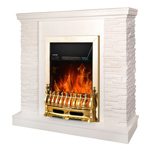 Camino Elettrico da Pavimento 90,3x98x30 cm Effetto Fiamma 2000W Rock & Galileo Gold