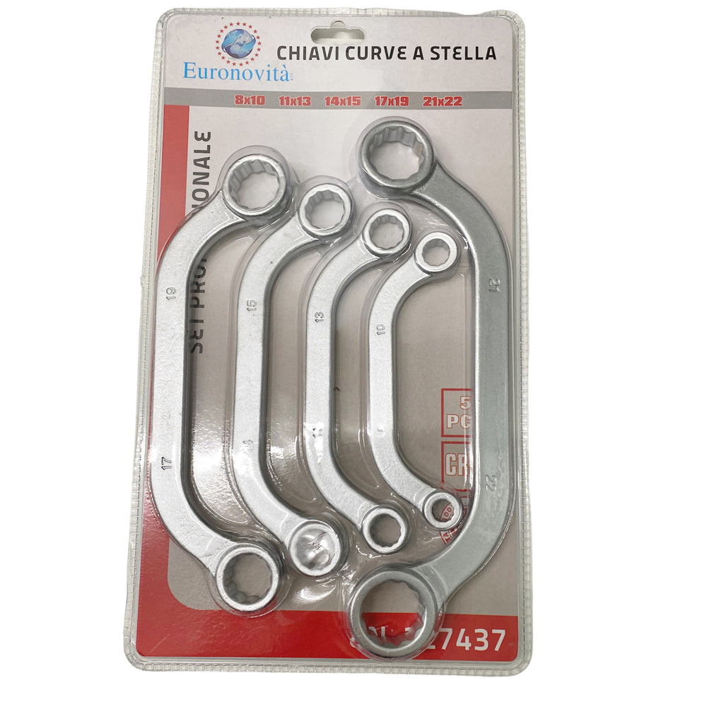 CHIAVI CURVE A STELLA POLIGONALI DOPPIE 5pz 8-22mm Cr-V EURONOVITA' EN227437