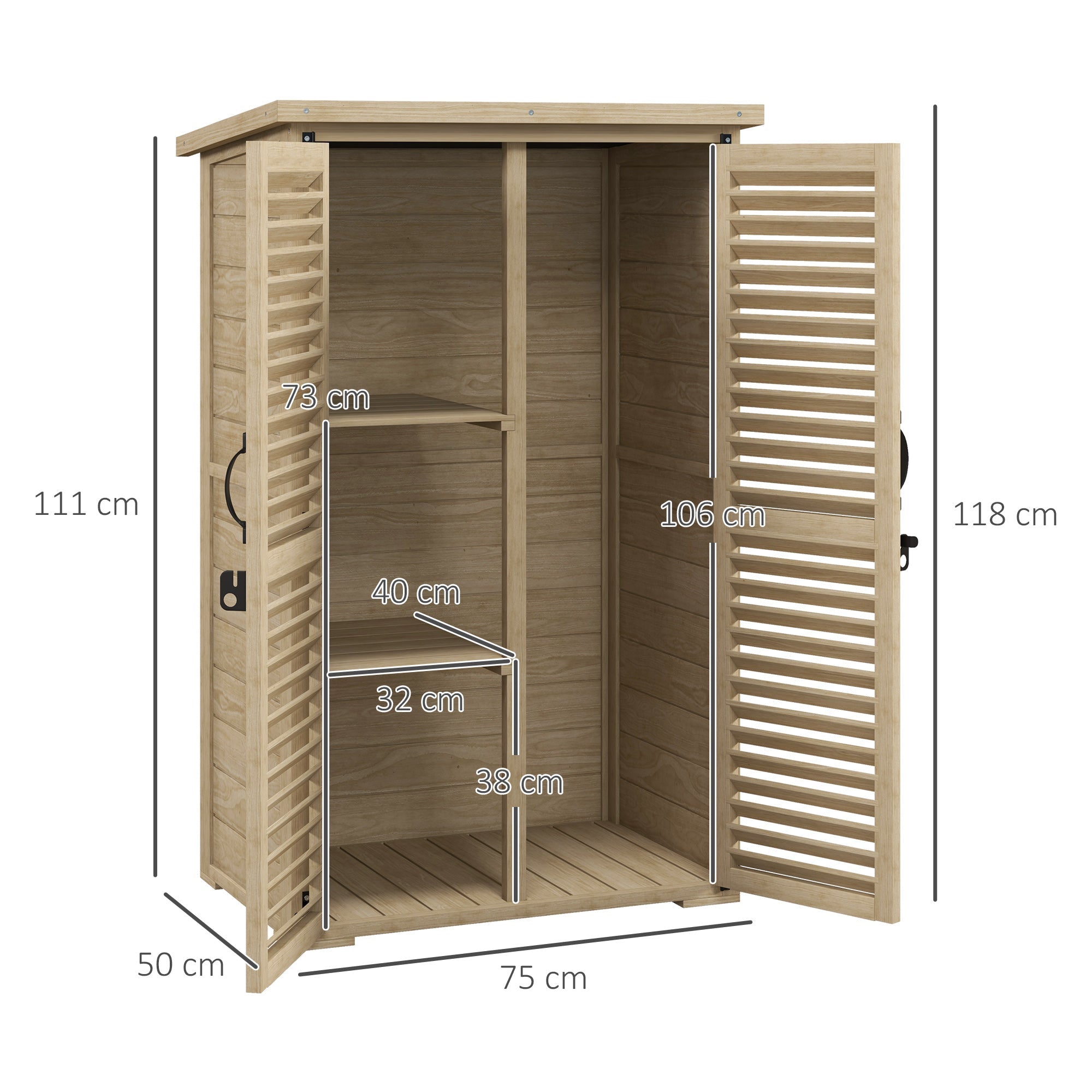 Armadio da Esterno a 2 Ripiani 75x50x111/118 cm in Legno di Abete