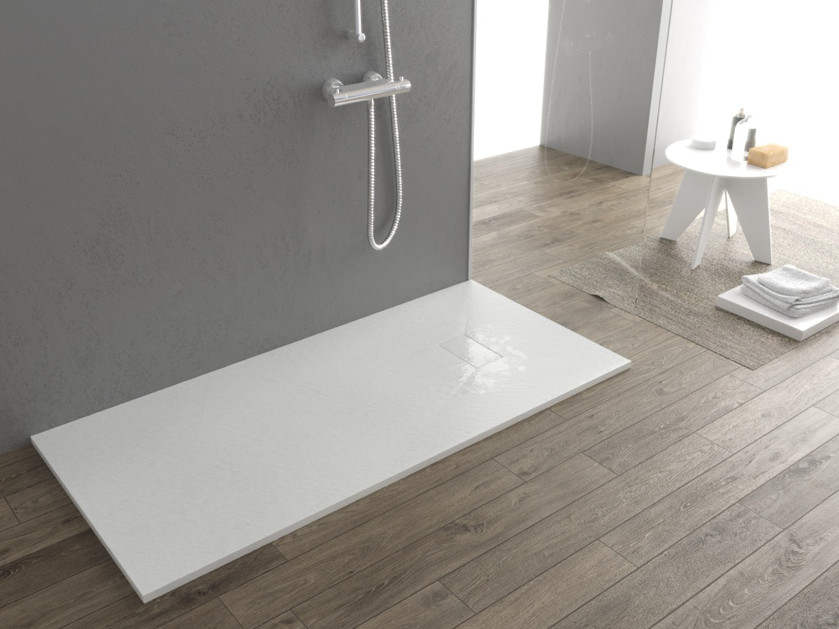 Piatto doccia ultra slim, in smc effetto pietra bianco h 2,6cm Sicena Plaget Bianco,90x90 cm