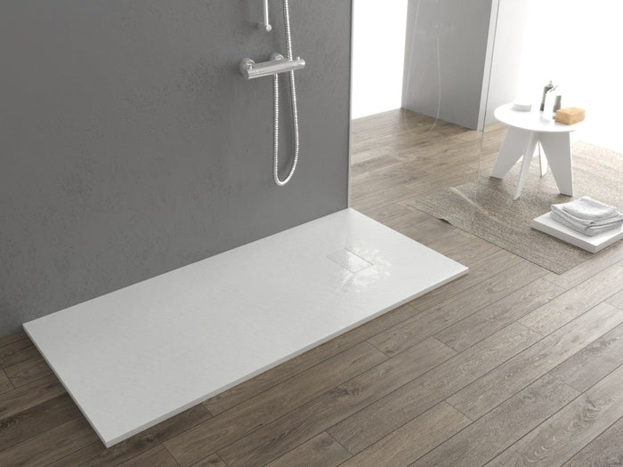 Piatto doccia ultra slim, in smc effetto pietra bianco h 2,6cm Sicena Plaget Bianco,70x150 cm