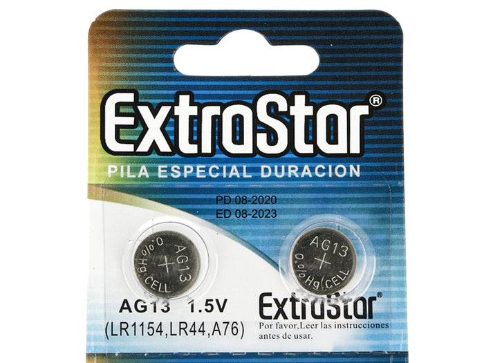 Pila Batteria A Bottone LR44 LR1154 A76 1,5V Extrastar AG13 Confezione Da 10 Pile