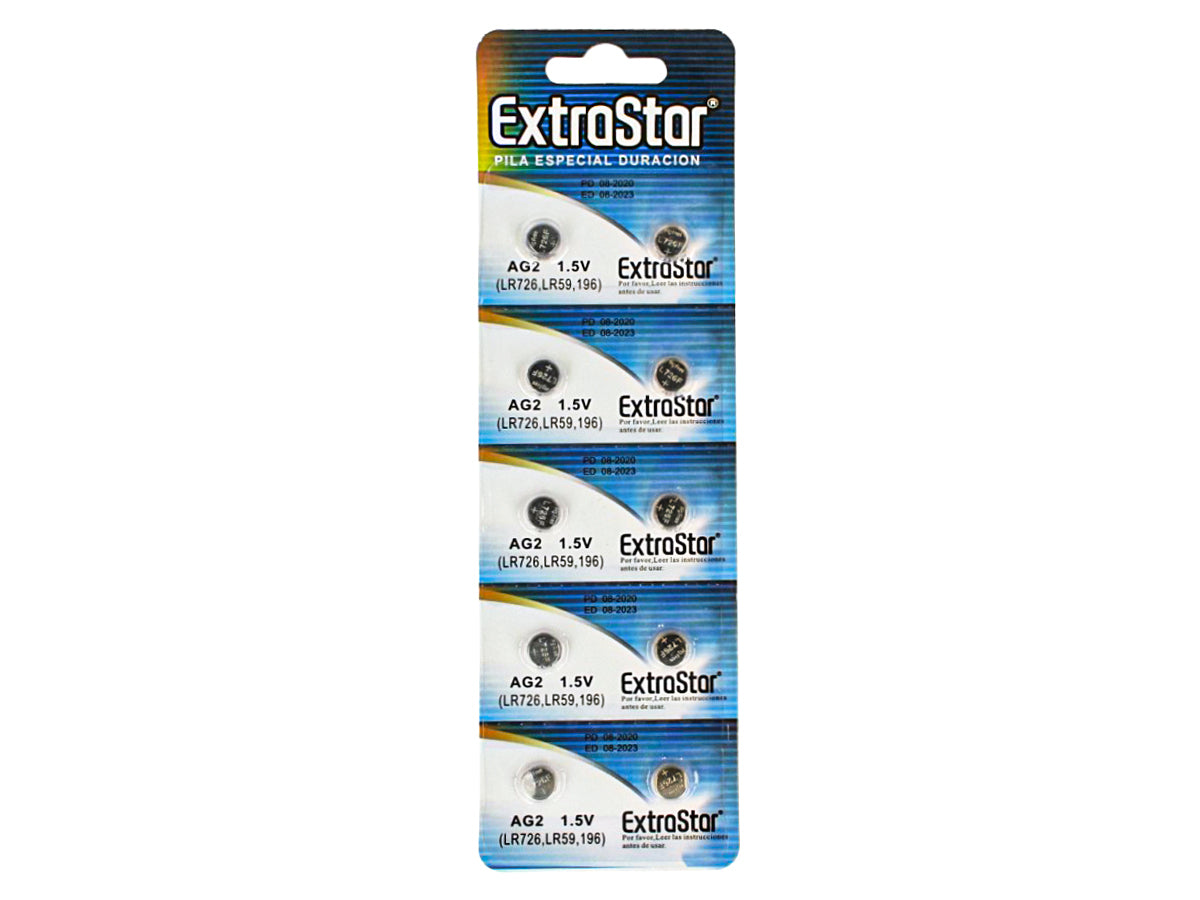 Pila Batteria A Bottone LR726 LR59 196 1,5V Extrastar AG2 Confezione Da 10 Pile