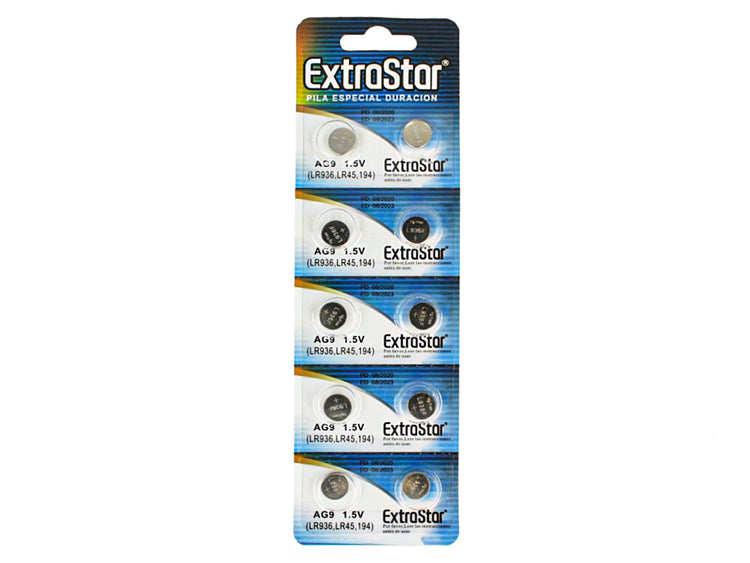 Pila Batteria A Bottone LR936 LR45 194 1,5V Extrastar AG9 Confezione Da 10 Pile