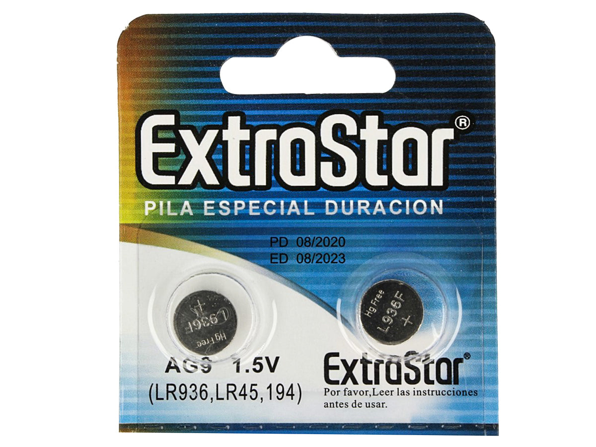 Pila Batteria A Bottone LR936 LR45 194 1,5V Extrastar AG9 Confezione Da 10 Pile