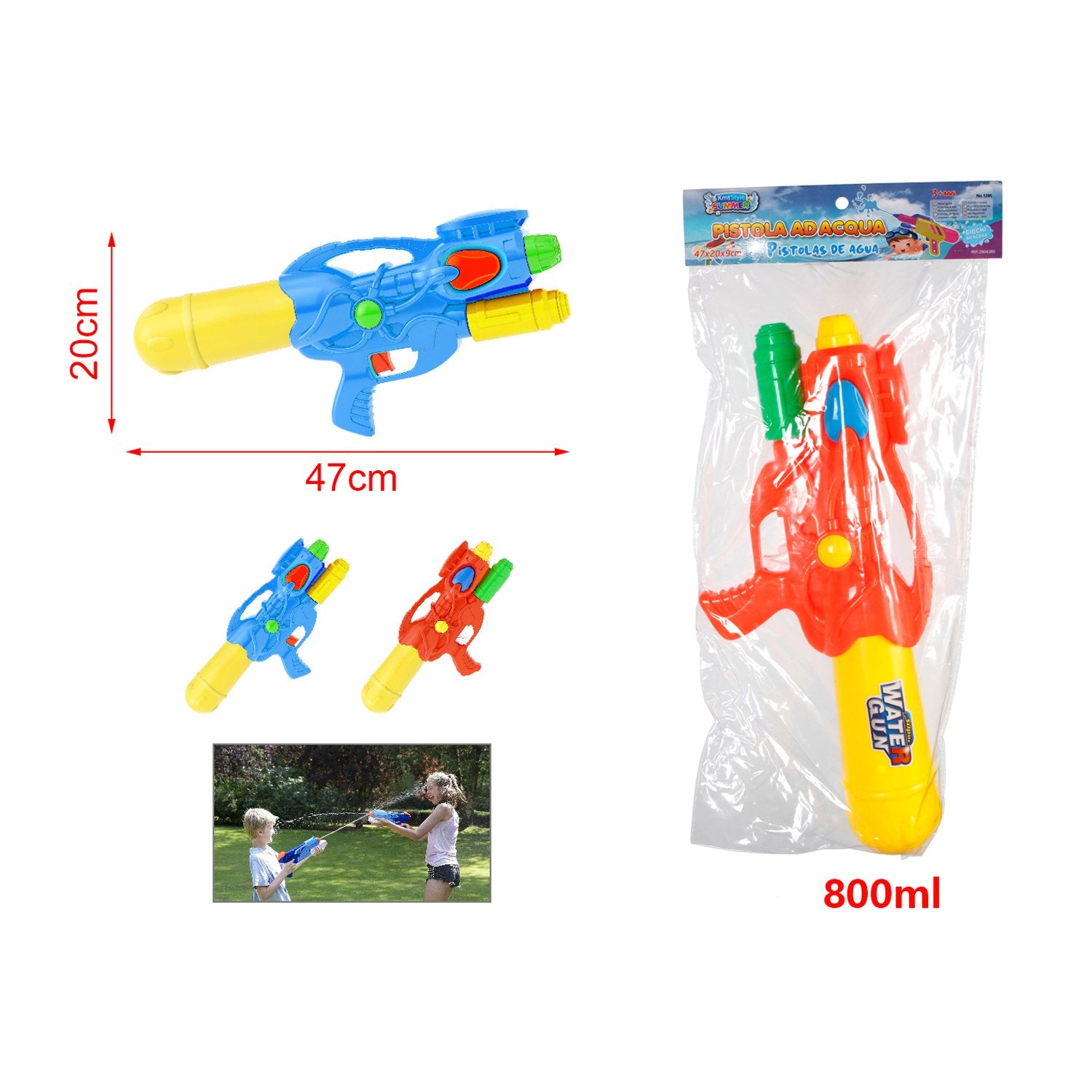 Pistola ad Acqua con Serbatoio 800ml, 47cm Colori Assortiti