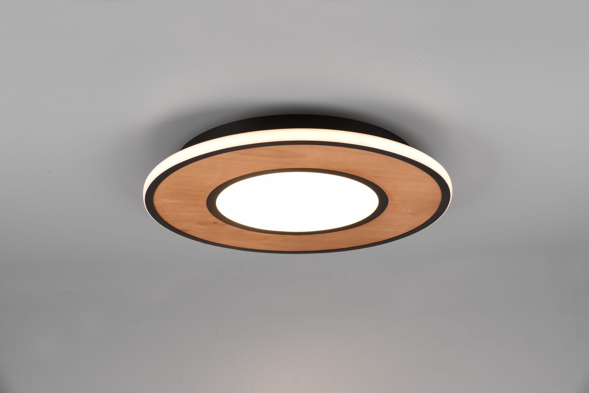 Plafoniera DEACON LED inserto legno naturale  dimmerabile con interruttore metallo nero  626610232