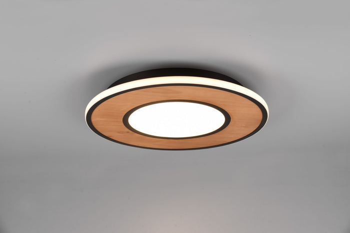 Plafoniera DEACON LED inserto legno naturale  dimmerabile con interruttore metallo nero  626610232