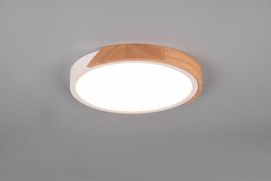 Plafoniera JANO LED rotonda e legno naturale con regolazione intensità D.31,5cm bordo bianco R67201131