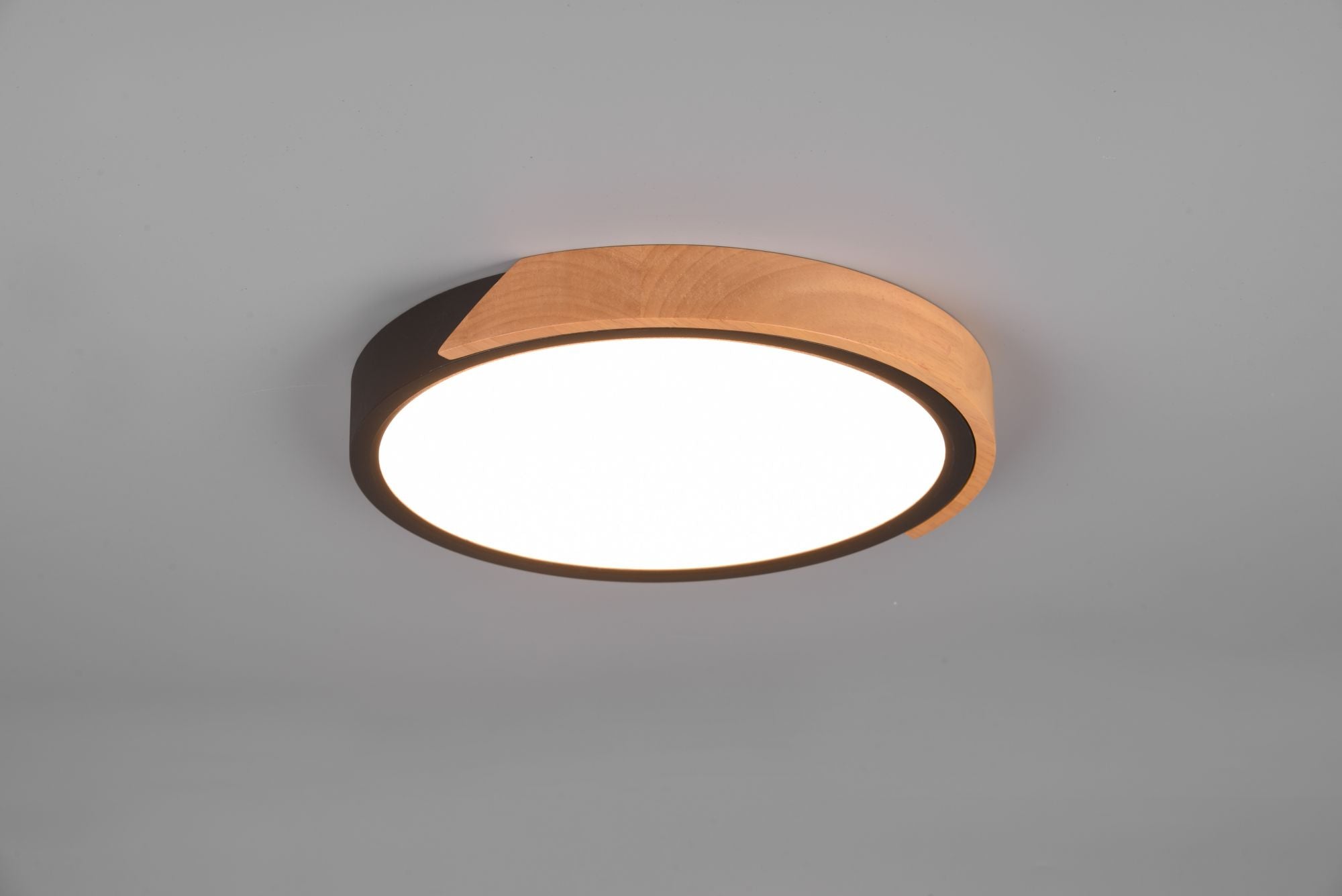 Plafoniera JANO LED rotonda e legno naturale con regolazione intensità D.31,5cm bordo nero R67201132