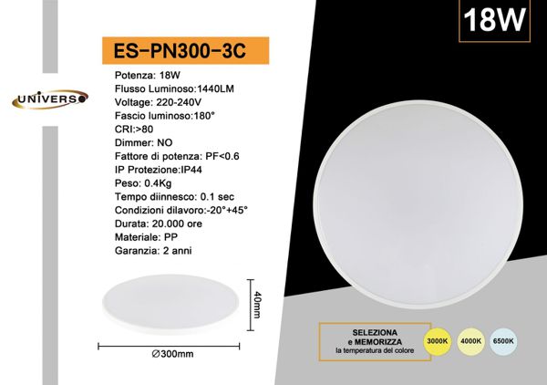 Plafoniera Led Slim 18w 3 in 1 Tonda IP44