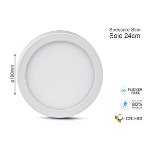 Plafoniera Pannello Led Slim Montaggio a Plafone Rotondo 190X24mm 18W 3000K SKU-4916