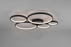 Plafoniera RONDO LED 5 cerchi con variazione intensitò metallo nero opaco 622610532