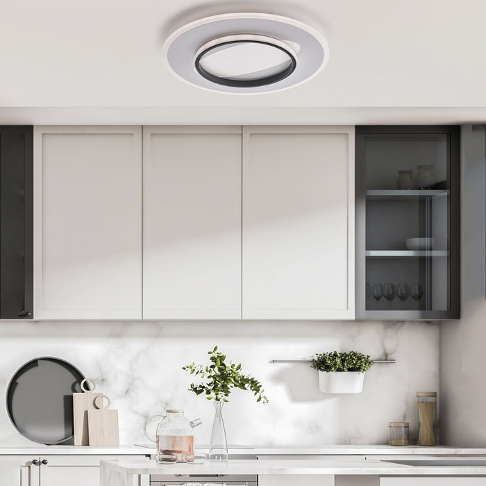 Plafoniera in metallo e alluminio laccato bianco e nero con led integrato CCT + telecomando