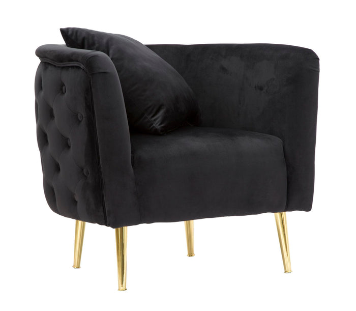 Poltrona elegante, velluto nero gambe legno 76x74x71cm Bucarest