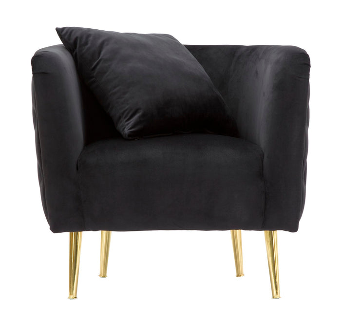 Poltrona elegante, velluto nero gambe legno 76x74x71cm Bucarest