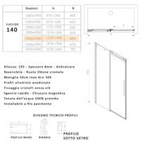 Porta doccia scorrevole fumè anticalcare 195h 8mm euclide, misura 140