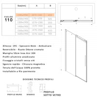 Porta doccia scorrevole fumè anticalcare 195h 8mm euclide, misura 110