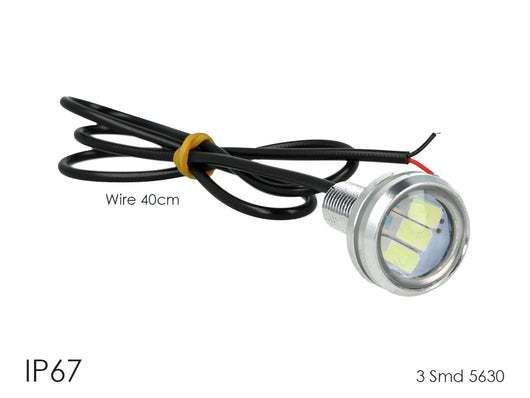 Power Led A Bottone Modello Slim 12V 3W Con 3 Smd 5630 IP67 6000K Eagle Eye Led Luci Diurne Carcassa Argento