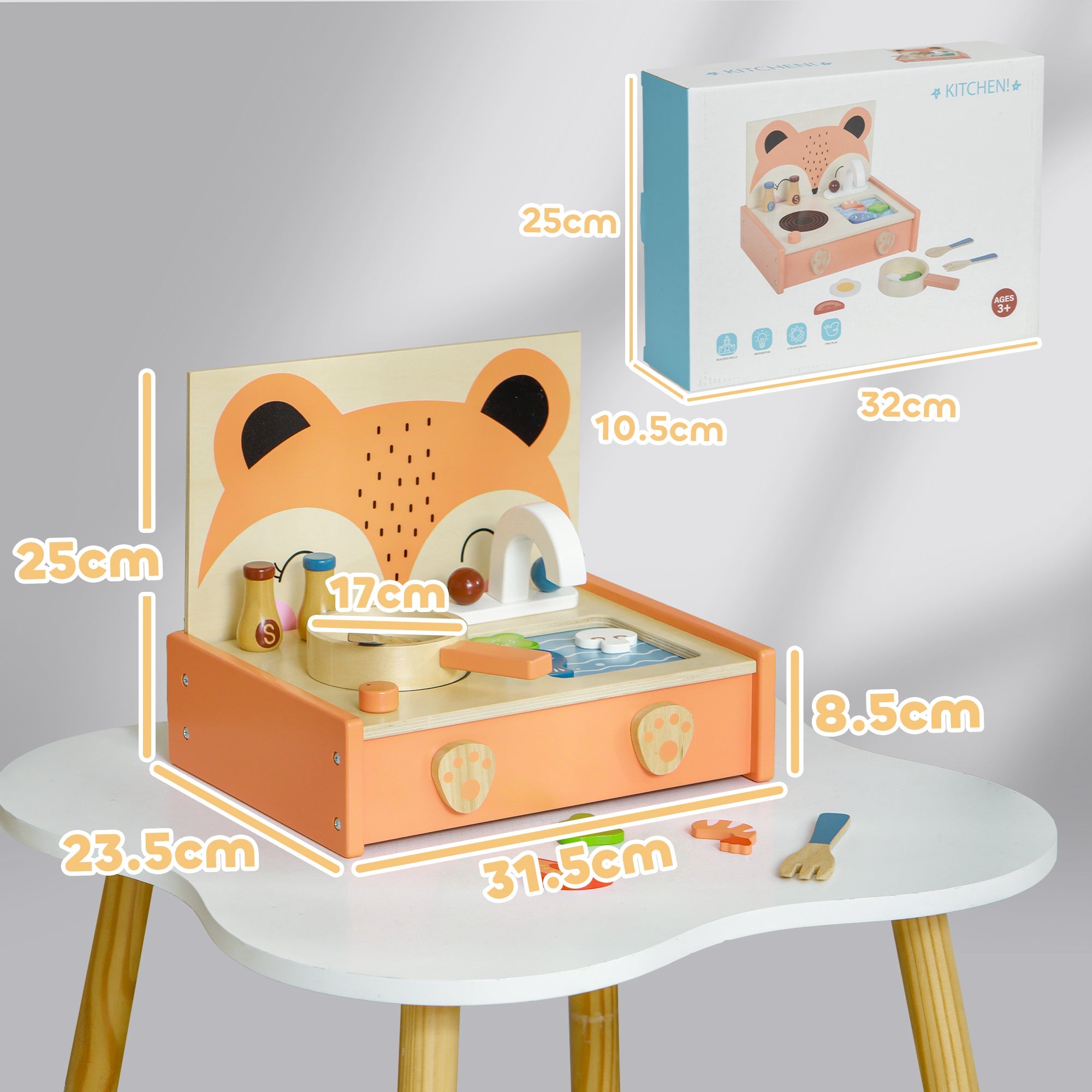 Cucina Giocattolo per Bambini Fornello e 12 Accessori in Legno