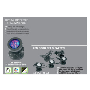 Set 3 faretti per laghetto con sensore di accensione sommergibili led 3000