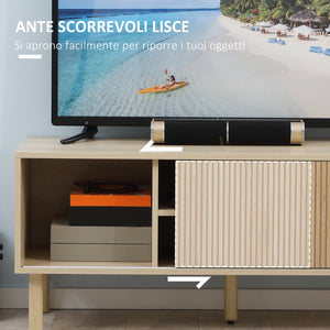 Mobile Porta TV fino a 50" Anta Scorrevole 115x40x49 cm con Vani Aperti e Armadietti Naturale