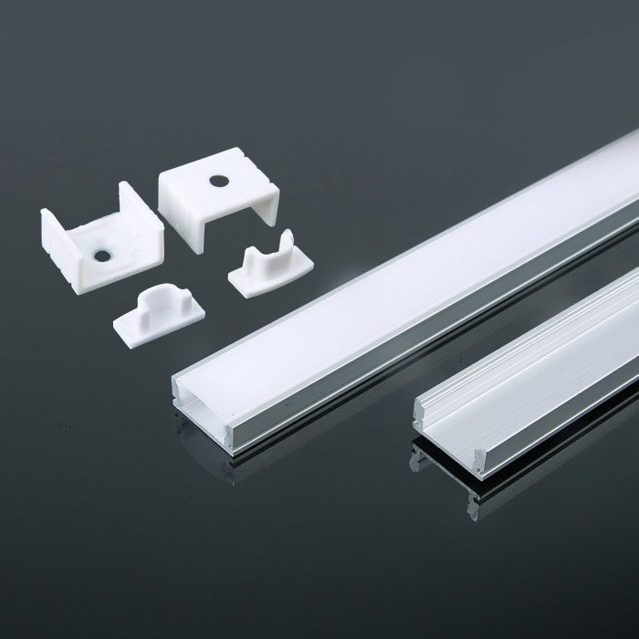 Profilo in Alluminio per Strisca Strip LED (Max l: 12,4mm) Copertura Satinata 2000 x 17,4 x 7mm