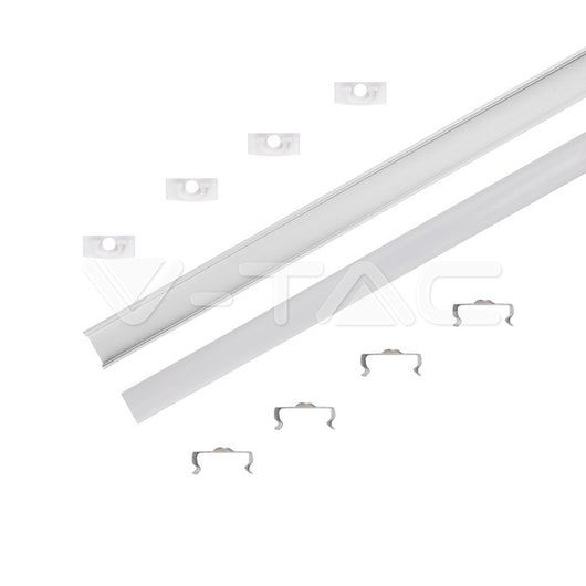 Profilo in Alluminio per Strisca Strip LED (Max l: 12,4mm) Copertura Satinata 2000 x 17,4 x 7mm