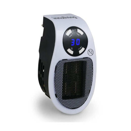 Innoliving Stufetta da Presa INN-583, Termoventilatore da Muro 500W, fino a 32°, con Timer 1-12 Ore, Autospegnimento e Protezione da Surriscaldamento Integrata, Si Attacca Direttamente alla Presa