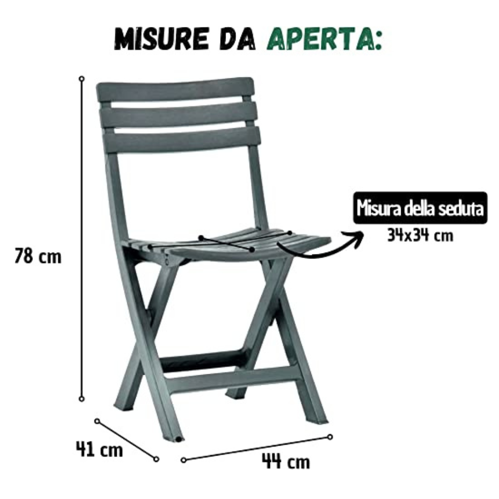 Sedia Pieghevole set 4 sedie da Interno Ed Esterno in Plastica Apri e Chiudi colore verde Tomaino