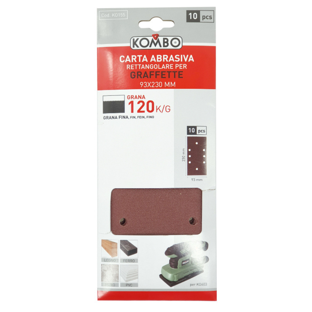 Set 10 ricambi carta abrasiva rettangolare per graffette 93x240mm grana 120 Per