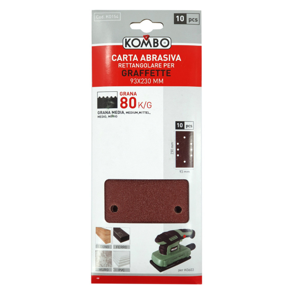 Set 10 ricambi carta abrasiva rettangolare per graffette 93x240mm grana 80 Per