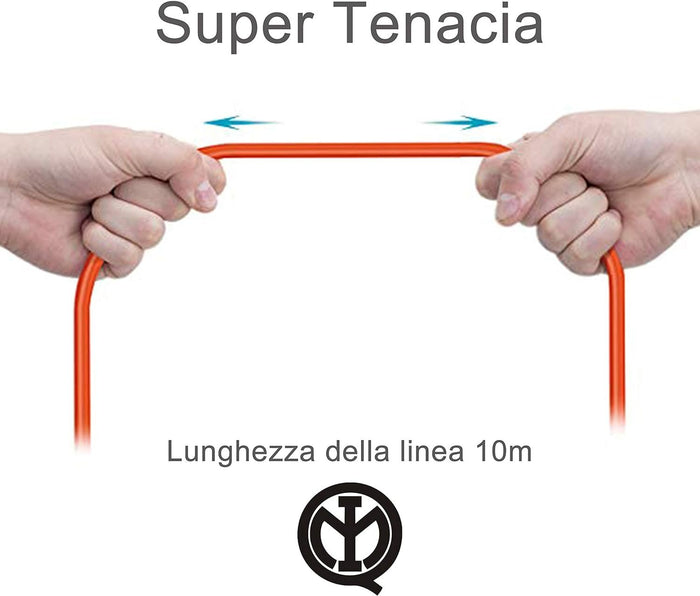 Prolunga Elettrica Lineare Colore Arancione 10M 3X1.5mm Spina Italiana 16A Presa Bipasso Schuko 10/16A Max 3500W