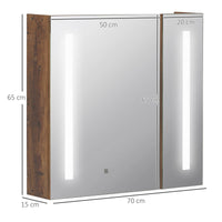 Specchiera Bagno con Luci LED Regolabili 70x15x65 cm 2 Ante e Mensola Regolabile Marrone