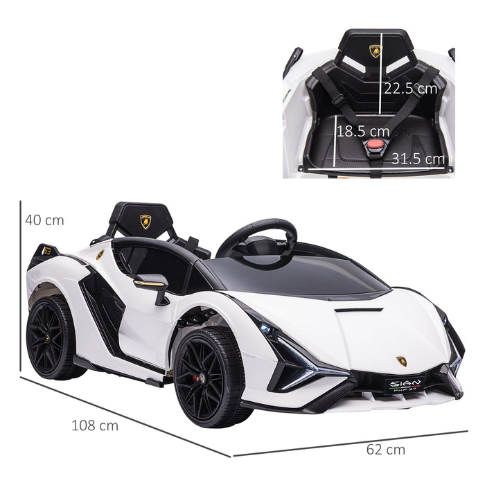 Macchina Elettrica per Bambini 12V con Licenza Lamborghini Sian FKP 37 Bianca