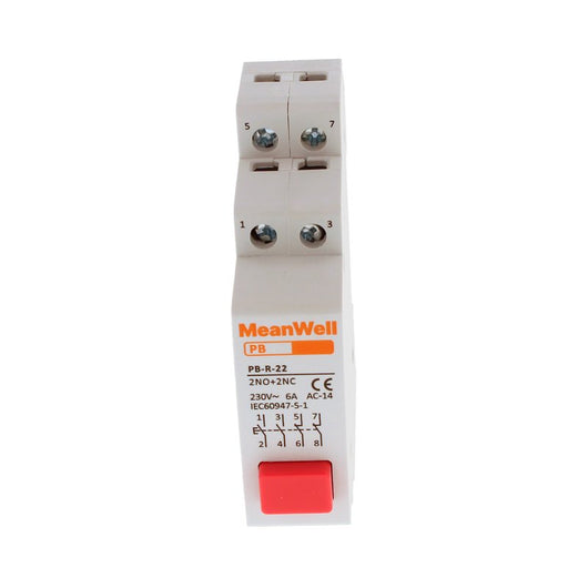 MeanWell Pulsante Modulare Con Spia Luce Led Rosso 1M 2NO+2NC 16A AC 230V IP20 IEC60947-5-1