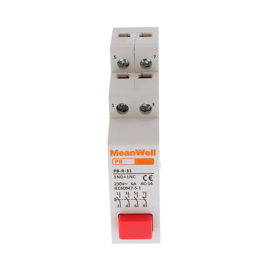 MeanWell Pulsante Modulare Con Spia Luce Led Rosso 1M 3NO+1NC 16A AC 230V IP20 IEC60947-5-1