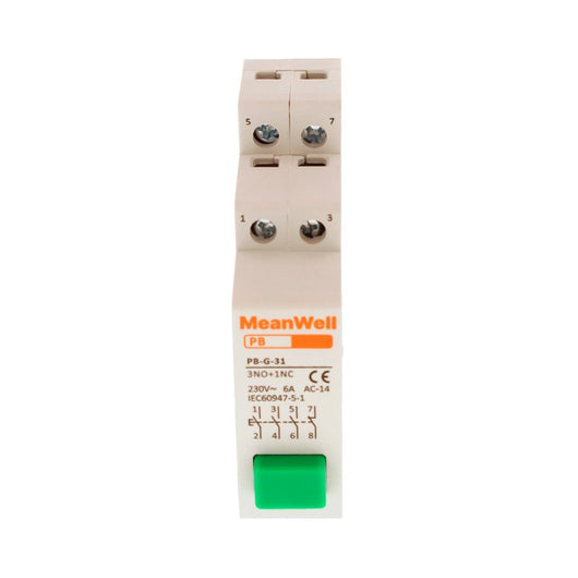 MeanWell Pulsante Modulare Con Spia Luce Led Verde 1M 3NO+1NC 16A AC 230V IP20 IEC60947-5-1