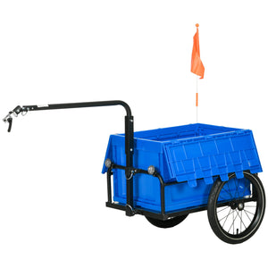 Rimorchio Bici ad Altezza Regolabile con Box Portaoggetti da 65L in Plastica 145x61x76/81 cm in Acciaio Blu