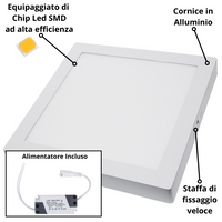 Plafoniera led soffitto 24watt slim quadra alimentatore incluso temperatura 4500k bianco naturale