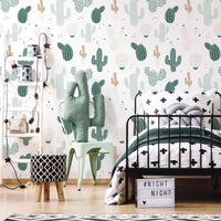 Carta da parati adesiva Cactus in vinile verde e beige- 1 rotolo 50x300 cm - Decochic