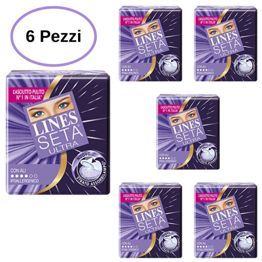 Assorbenti lines seta ultra con ali flussi normali confezione da 6 pezzi da 14 assorbenti