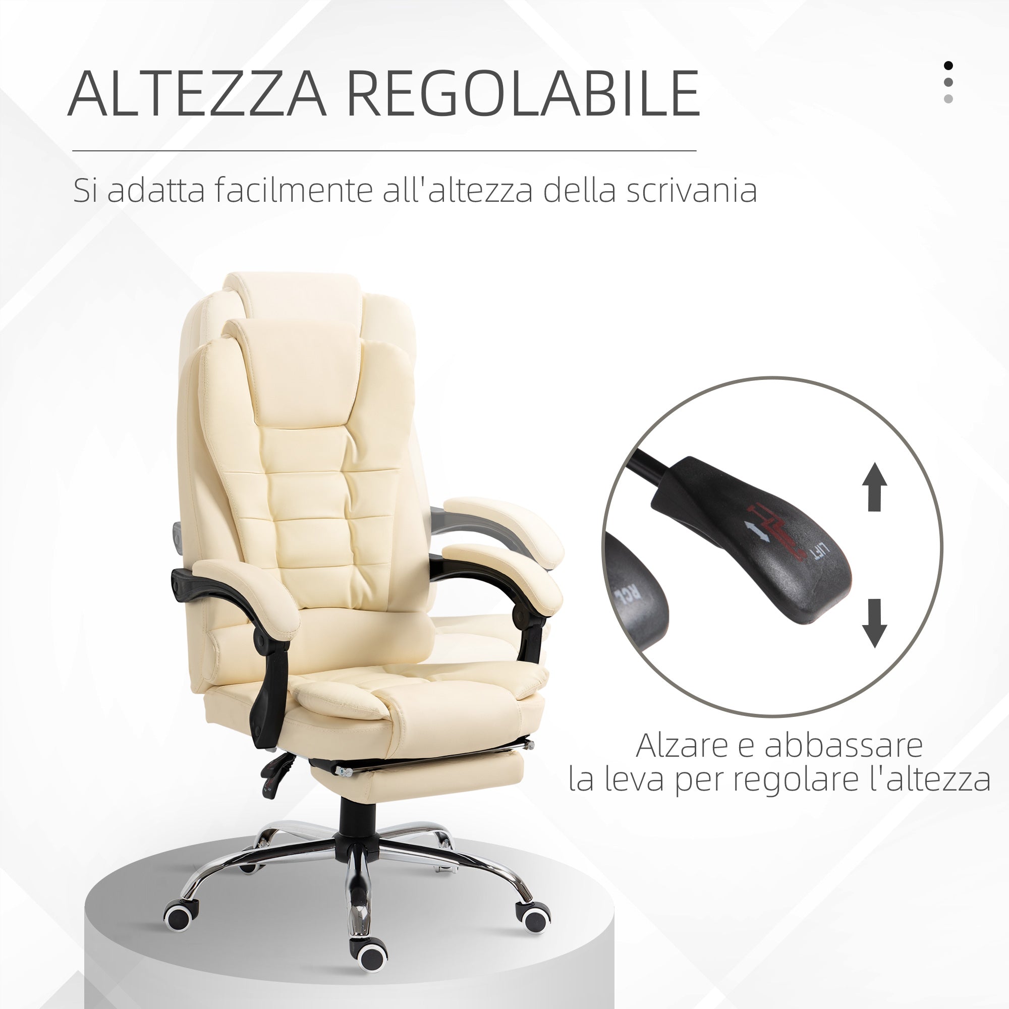 Sedia Poltrona da Ufficio Presidenziale Massaggiante 64,5x69x117-127 cm in Similpelle Bianca