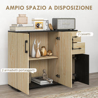 Credenza 2 Ante 2 Cassetti 90x30x75,5 cm in Legno Noce e Nero