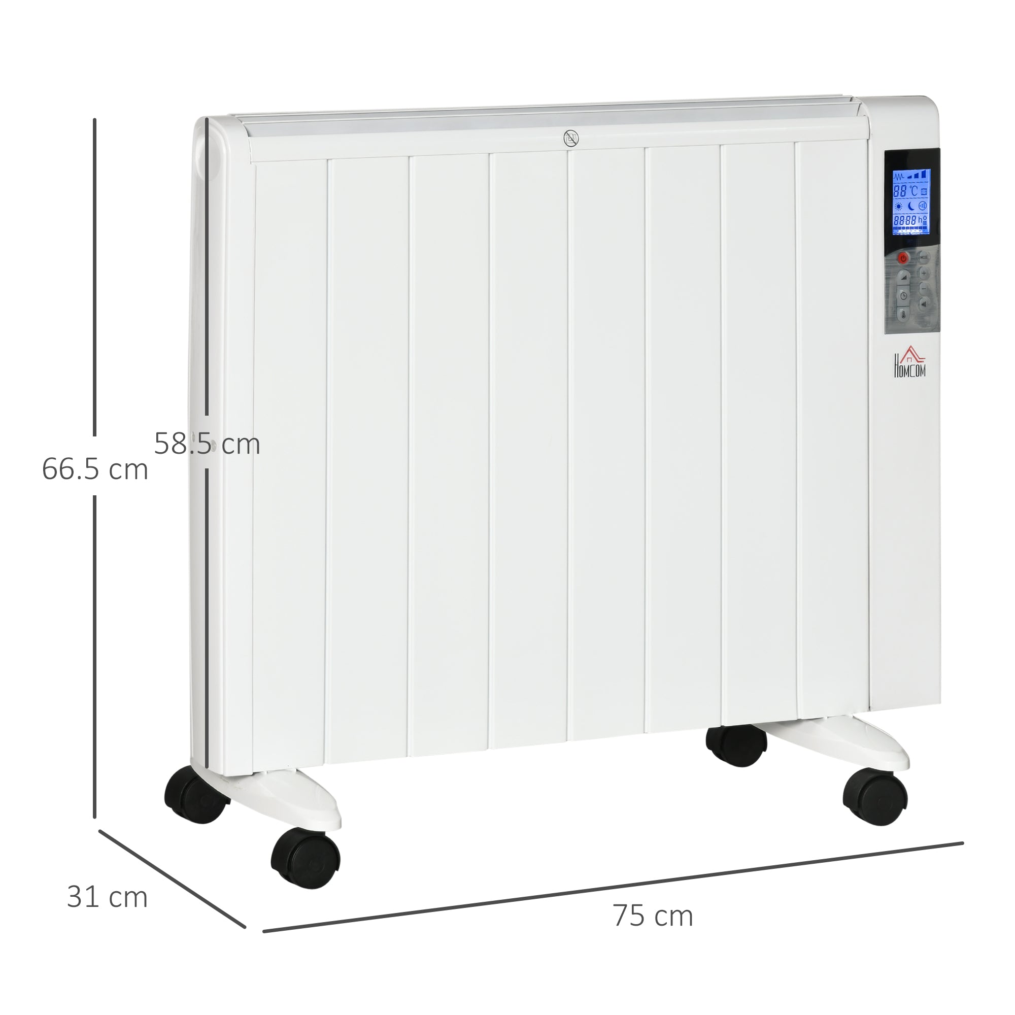 Stufetta Elettrica 2000W 75x31x66,5 cm con Timer e Impostazioni di Calore Bianco