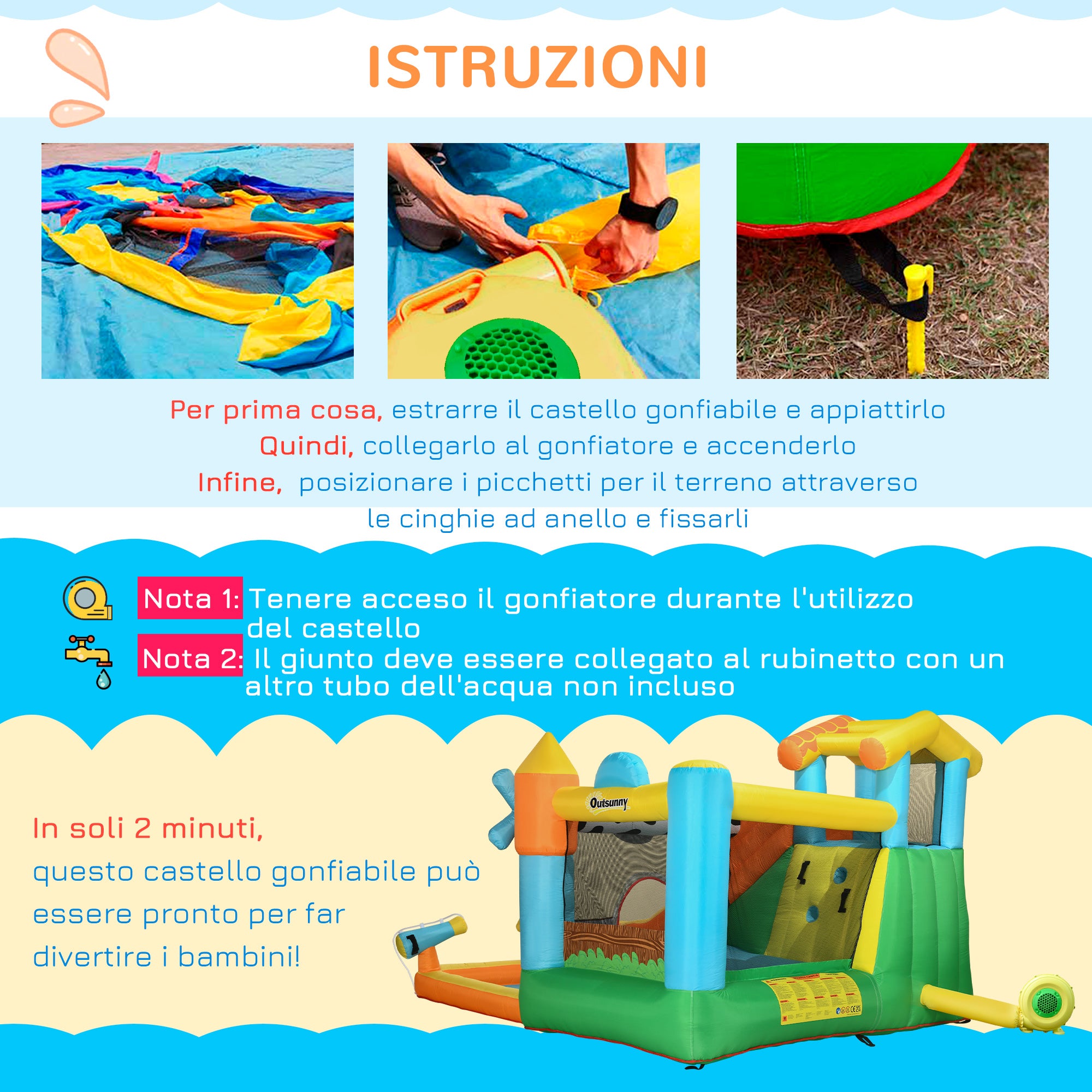 Castello Giostra Gonfiabile 350x275x220 cm con Scivolo Piscina e Pompa Multicolor