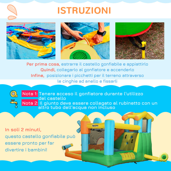 Castello Giostra Gonfiabile 350x275x220 cm con Scivolo Piscina e Pompa Multicolor